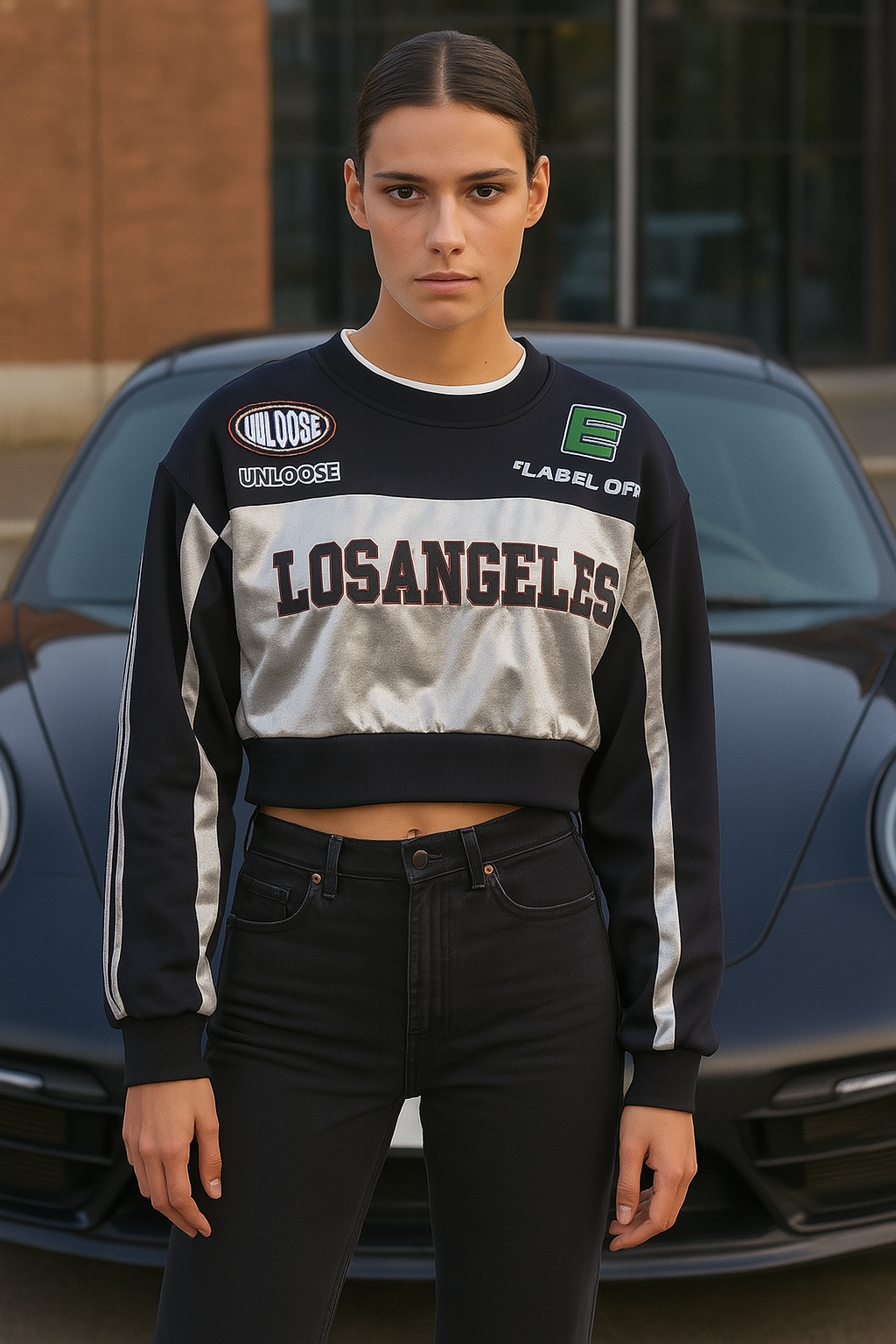 “Los Angeles Racer Crop Sweatshirt – Comfort Fit”