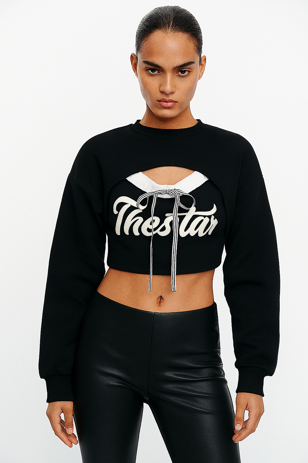 “Thesta Cutout Layered Crop Sweatshirt –