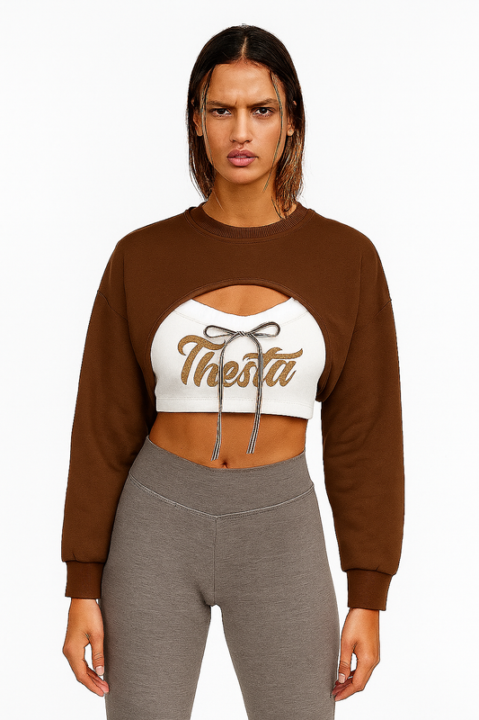 “Thesta Cutout Layered Crop Sweatshirt –